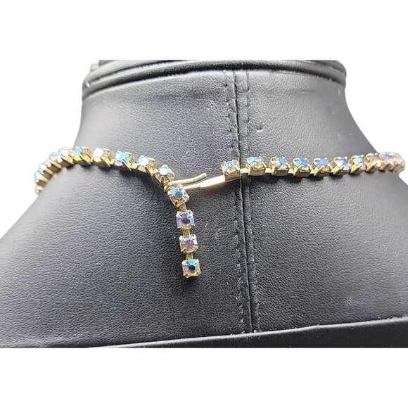 Aurora Borealis Rhinestone Necklace 14" Vintage Irridescent Glowing Chain - Picture 12 of 14